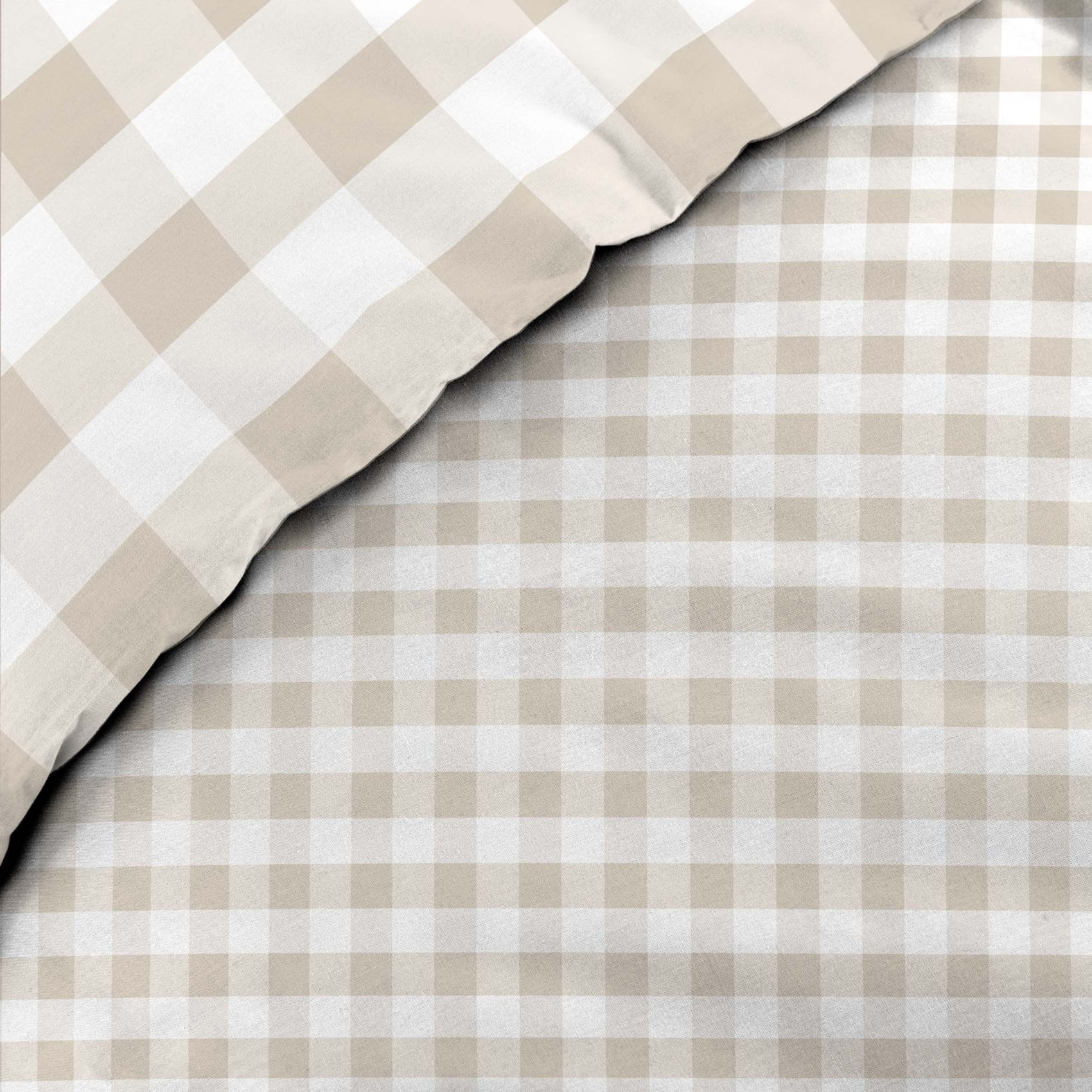 Parure de lit 3 pièces en coton à carreaux housse + taies - Naturel