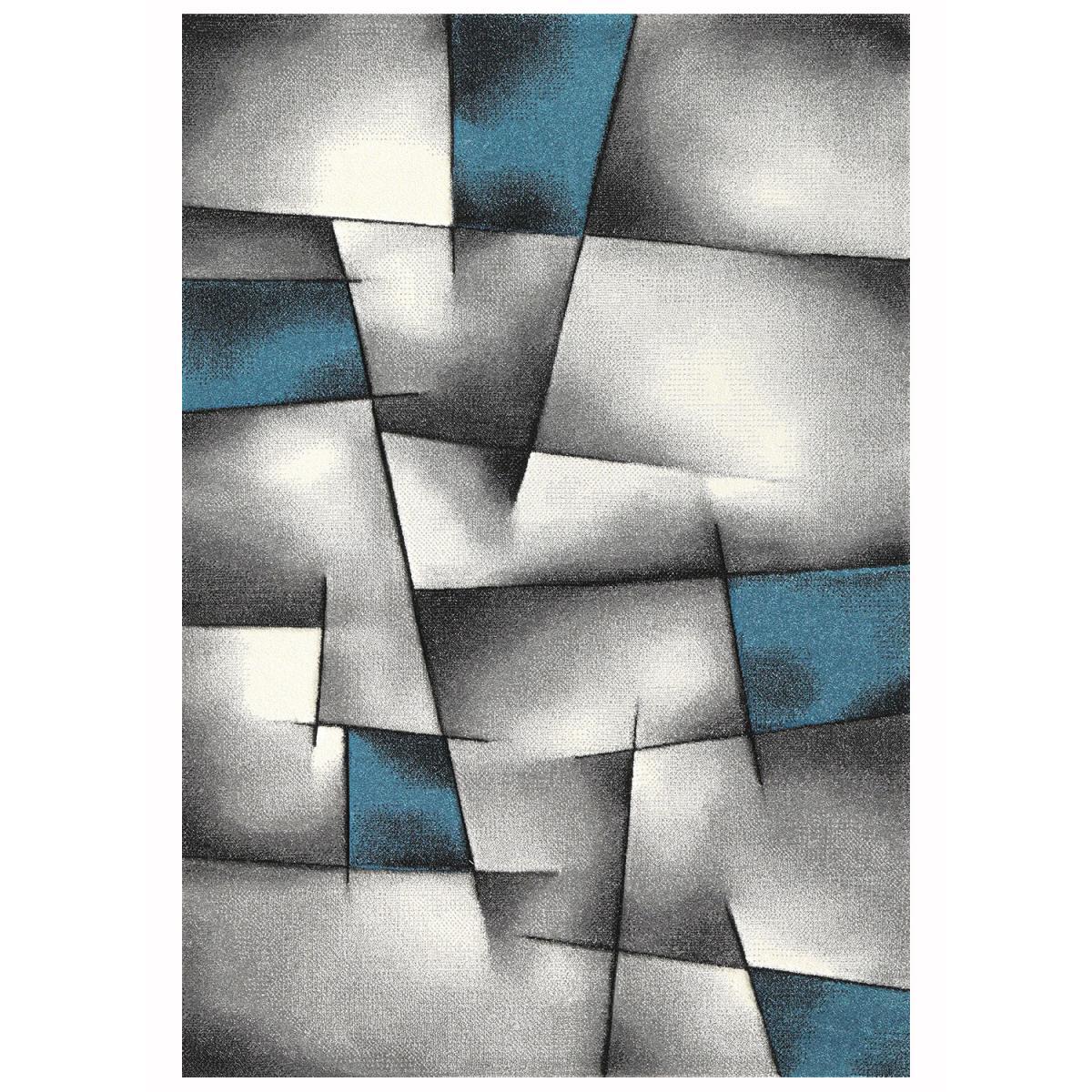 Tapis Rahi gris et bleu aux motifs géométriques