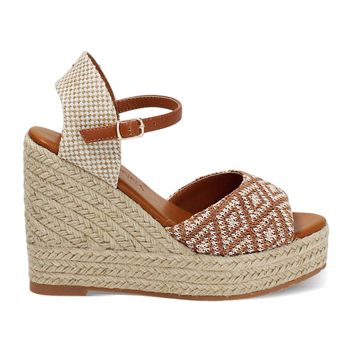 Zeppe donna cognac beige in raffia