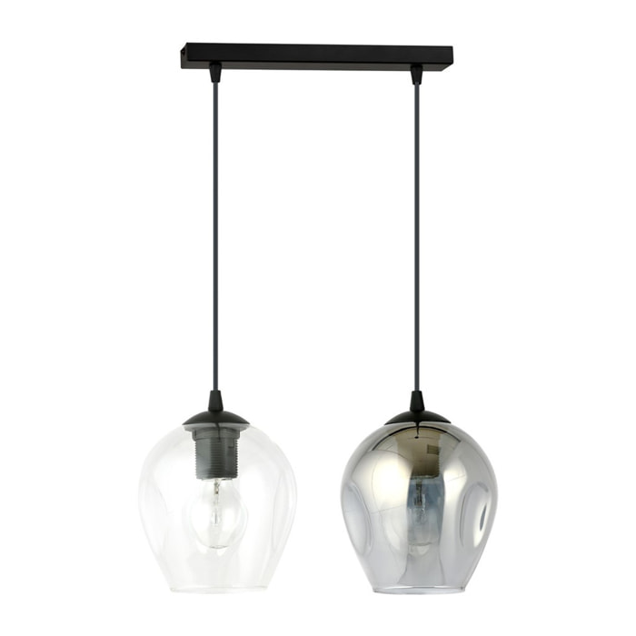 Lampada a sospensione Istar in acciaio nero con doppi diffusori in vetro