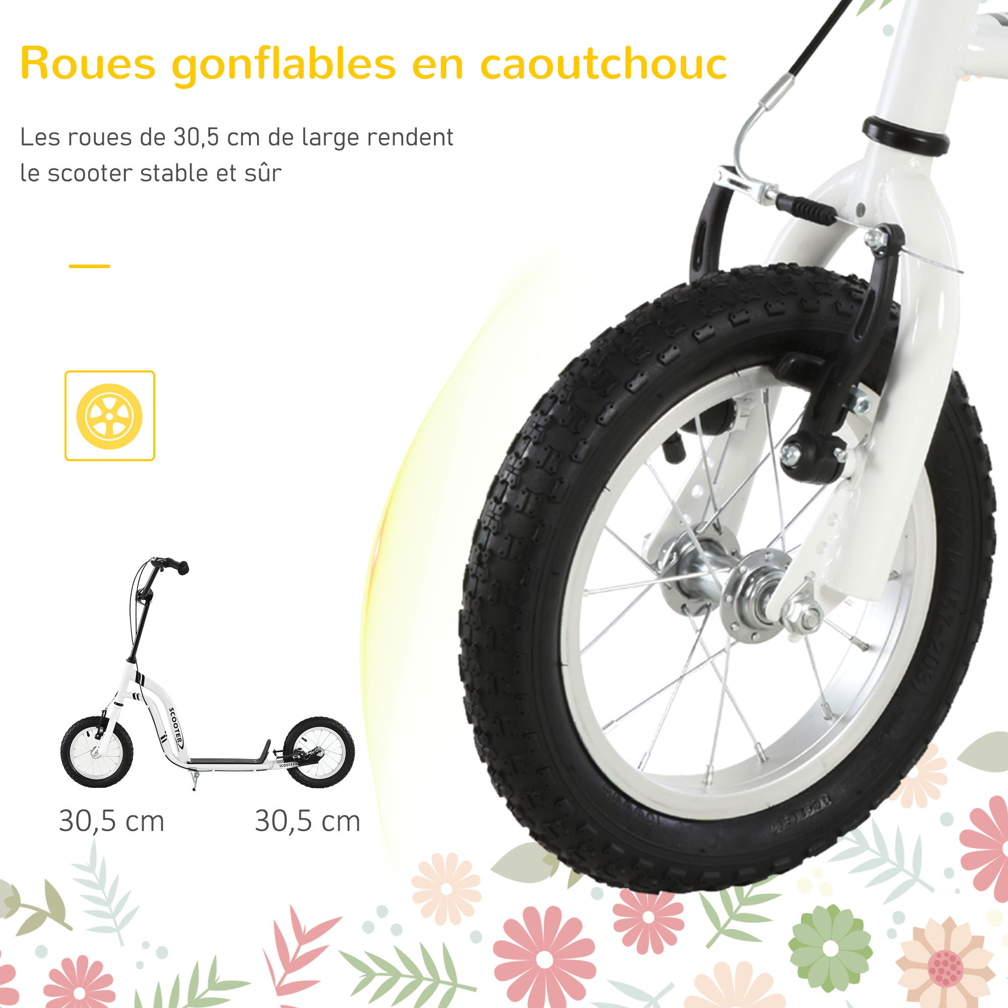 Trottinette pour Enfants Plus de 5 Ans Grands Pneus Guidon Réglable