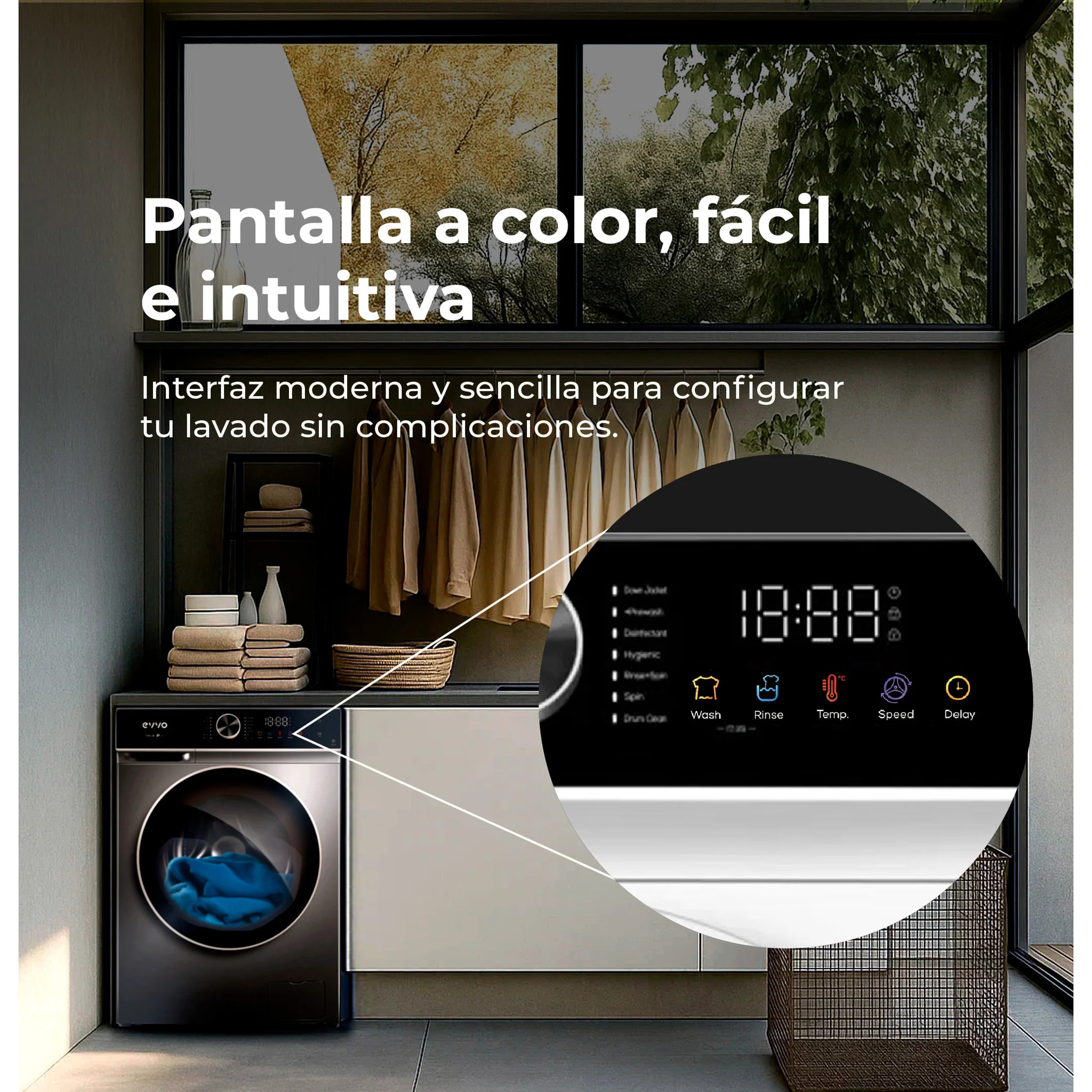 EVVO Lavadora 10 kg carga frontal Nova P10, 1200 rpm, Clase energética A, , Lavado Rápido 15', SMART LOAD, Tambor ePROTECT, Inicio diferido, Inox