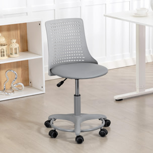 Silla de Escritorio sin Brazos, Silla de Oficina Giratoria, con Respaldo Hueco, Asiento Acolchado de Espuma de Alta Resiliencia, Altura Ajustable, Gris