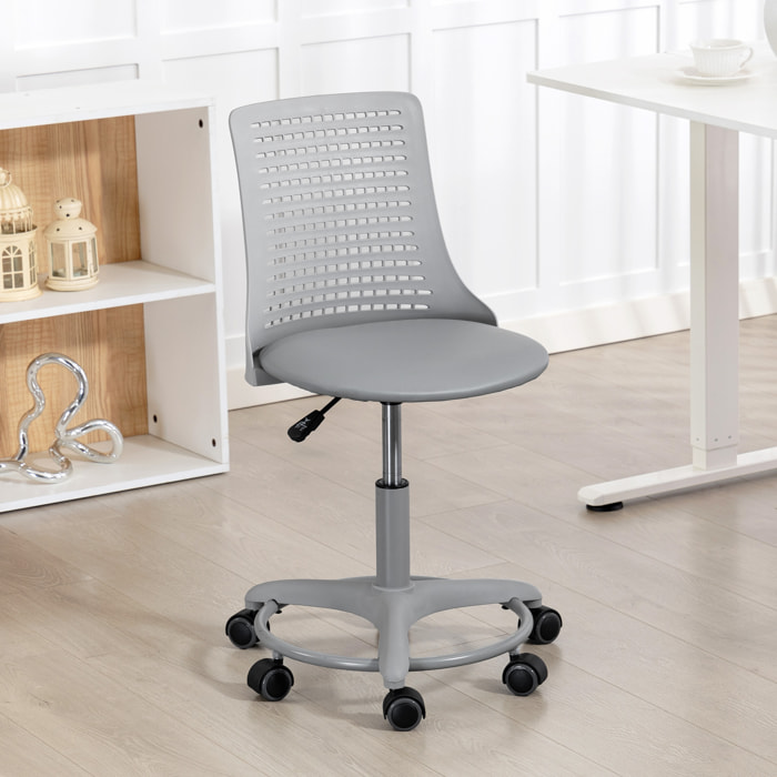 Silla de Escritorio sin Brazos, Silla de Oficina Giratoria, con Respaldo Hueco, Asiento Acolchado de Espuma de Alta Resiliencia, Altura Ajustable, Gris