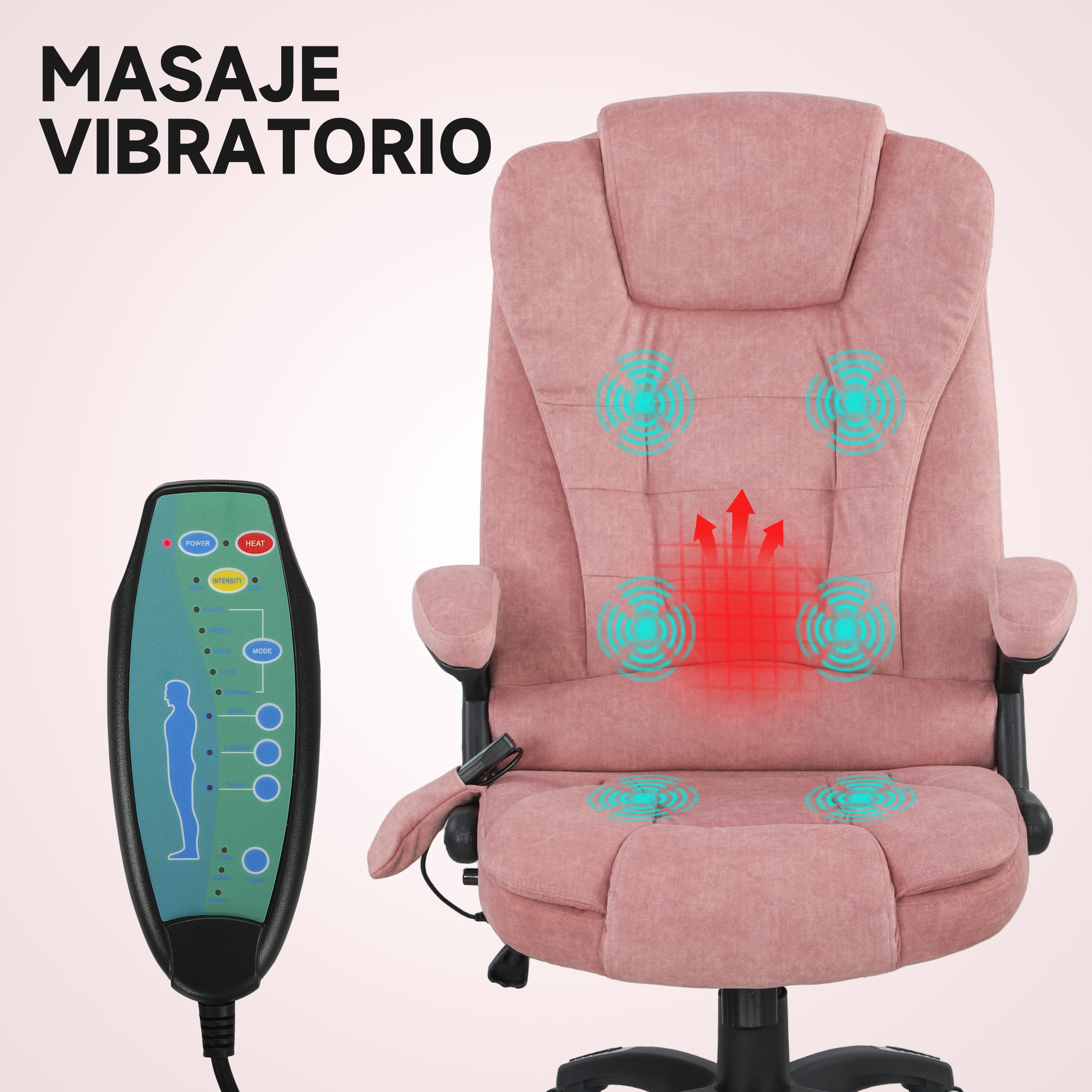Silla de Oficina con Masaje de 6 Puntos Silla de Escritorio Giratoria con Función Basculante con Calefacción Altura Ajustable Respaldo Reclinable y Mando a Distancia 65x71x110-120 cm Rosa