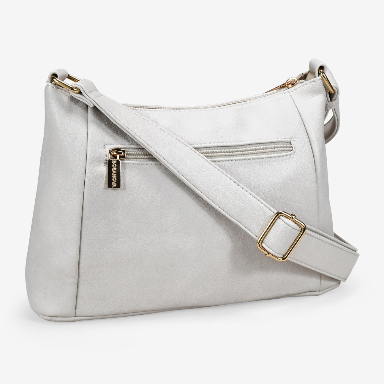 Bolso bandolera beige con bolsillo floral