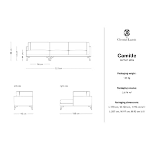 Canapé d'angle gauche "Camille" 5 places en tissu structurel beige