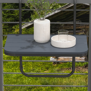 Mesa Colgante de Balcón, Mesa Plegable para Balcón de Aluminio para Barandilla, con Altura Ajustable en 4 Niveles, Adaptable a 4 Anchos, Carga 25 kg, para Jardín, 60x40x55-64 cm, Negro