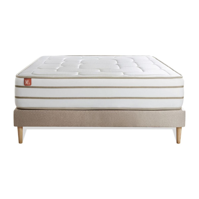 Ensemble Matelas Le Douillet - 26cm - Mémoire de forme - Matériaux éco-responsable - Sommier kit Beige