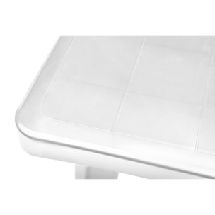 Tavolo da esterno Anatre, Base per picnic, Piano da pranzo da giardino, Banco outdoor multiuso, Made in Italy, 160/220x90 h74 cm, Bianco