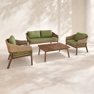 Salon de jardin 4 places en bois d'acacia foncé et résine tressée kaki ALHAMBRA