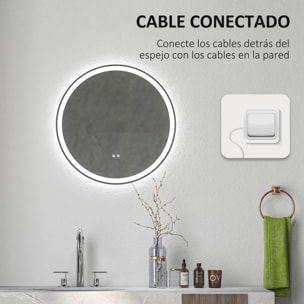 Espejo de Baño con Luces LED Ajustable Ø60 cm Espejo para Baño Redondo con Antivaho Función de Memoria e Interruptor Táctil para Salón Entrada Plata