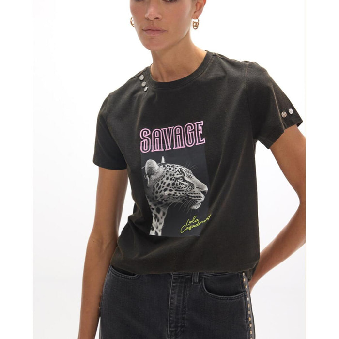 T-shirt Savage grigia con scollo a V