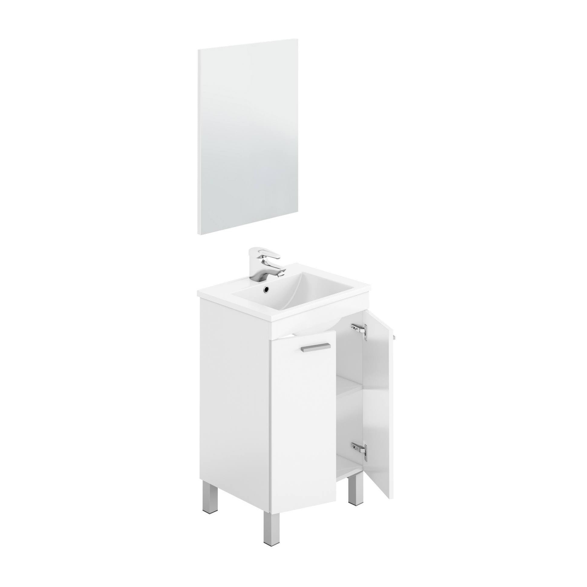 Mobile sottolavabo Naperville, Mobiletto per bagno, Armadio a 2 ante con specchio, lavabo non incluso, cm 50x40h80, Bianco