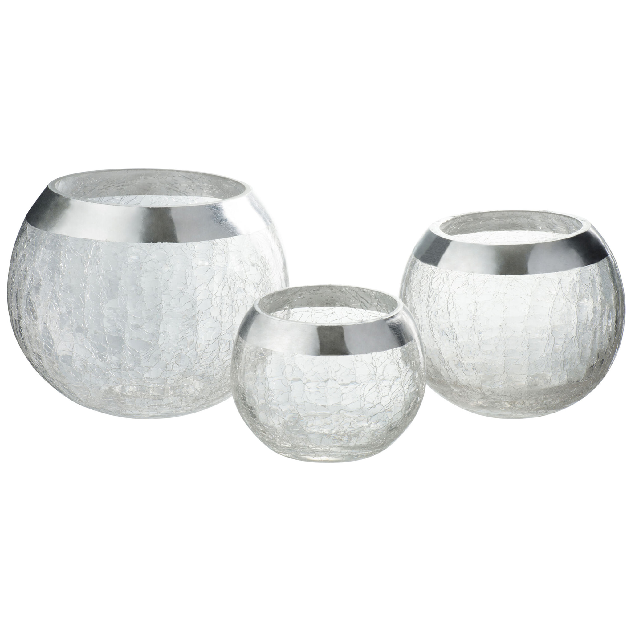 J-Line Bougeoir Boule Craquele Verre Transparent/Argent Large