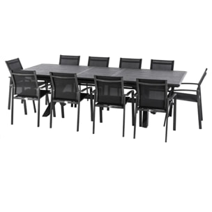 Table de jardin extensible "Axiome" ardoise granitée 10 places en aluminium traité époxy