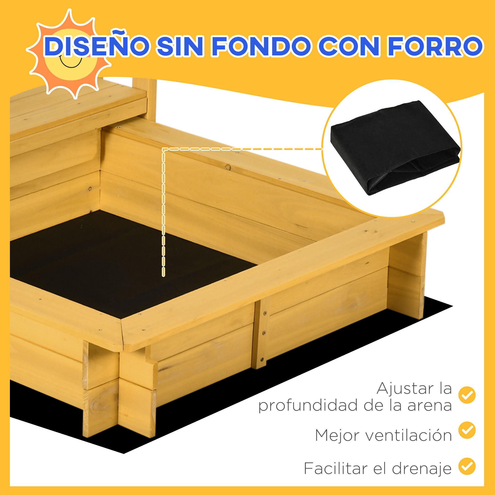 Arenero para Niños Veranda de Madera con Techo y Ruedas Cajón de Arena Juego para Niños de 3-8 Años para Jardín Patio 133x129x137,5 cm Natural