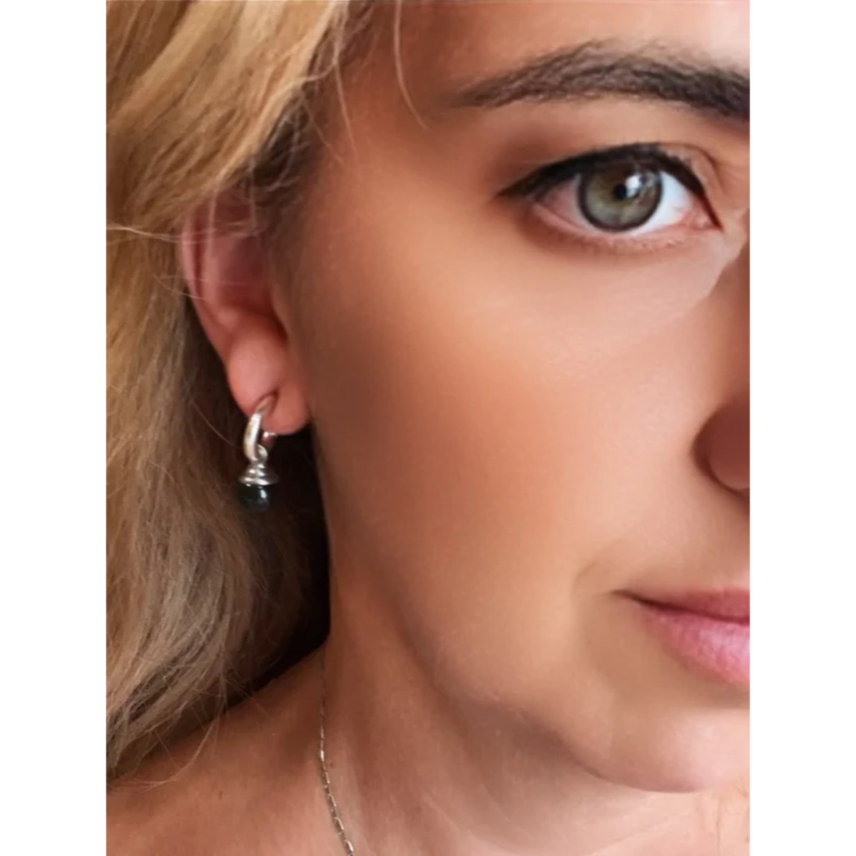 Pack aros pequeño y bola colgante plata chapado y bolas en negro y jaspeado