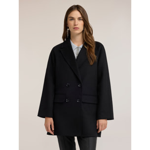 Motivi - Cappotto doppiopetto in double misto lana - Nero