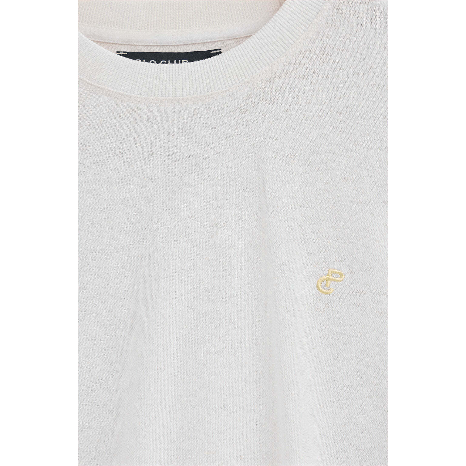 Camiseta blanca en lino y algodón de cuello redondo y monograma bordado