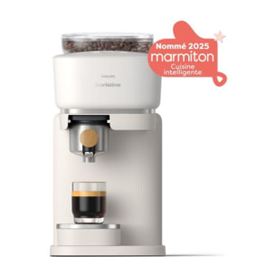 Machine à expresso PHILIPS Baristina BAR302/20 cafetière à grain Blanche + Porte-filtre Bois de Hêtre