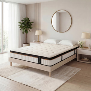 Ensemble Matelas Émeraude & Sommier Kit Bois, Mémoire de Forme & Air System, 25 cm, Accueil Moelleux, Soutien Ferme, Lattes Actives