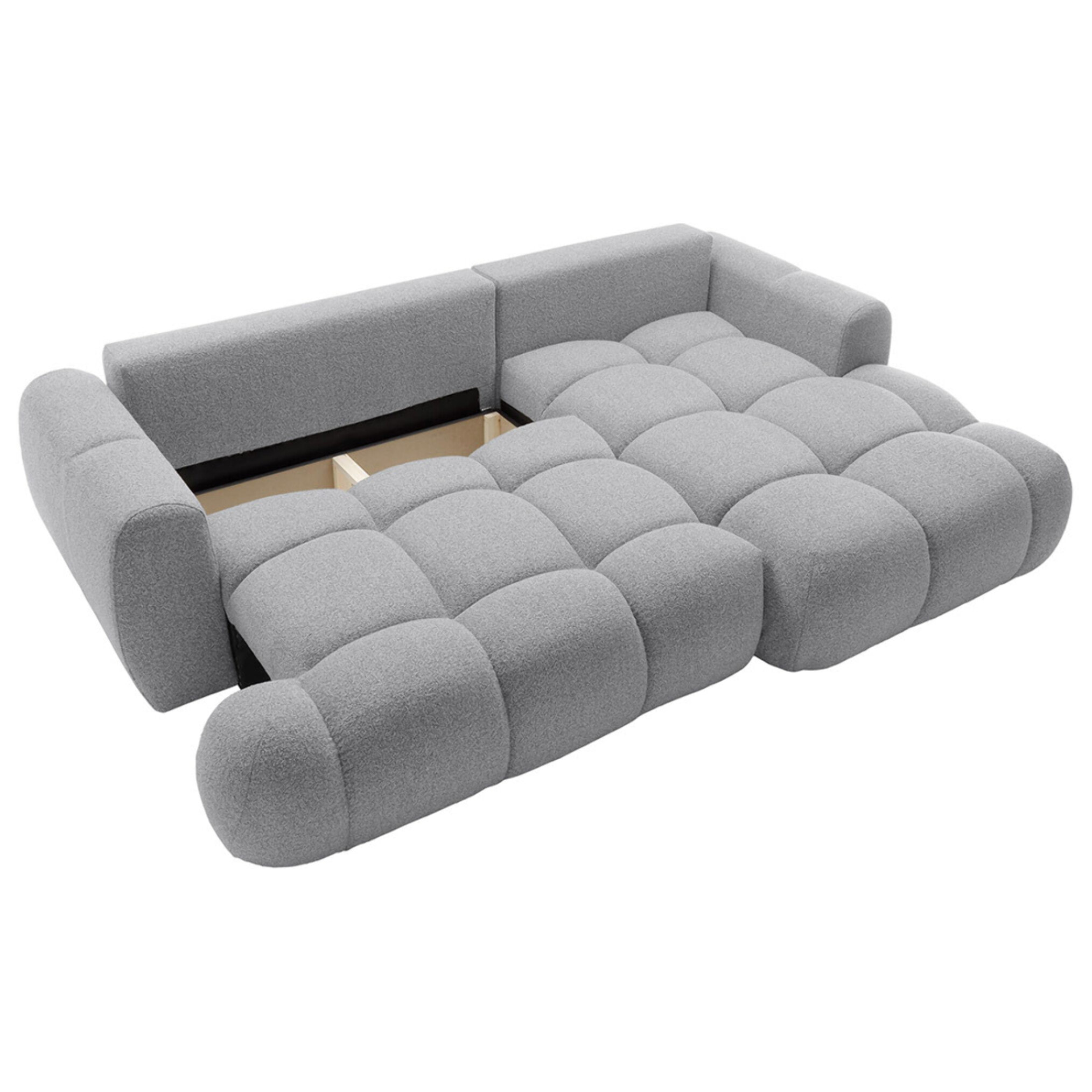 Yulin - Canapé d'angle droit 4 places convertible avec coffre en tissu bouclette - Gris clair