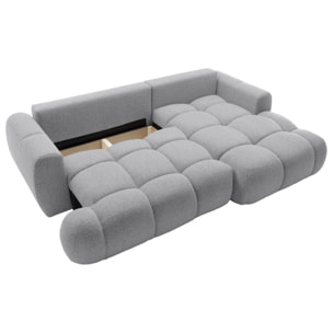 Yulin - Canapé d'angle droit 4 places convertible avec coffre en tissu bouclette - Gris clair