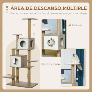 Árbol Rascador para Gatos Altura 177cm Cueva Juguete Colgante Blanco y Marrón