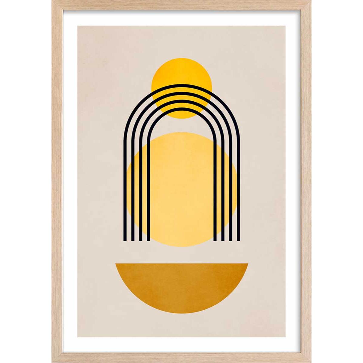 Affiche dessin abstrait ""Bauhaus n°5"" Affiche + cadre en bois - Chêne