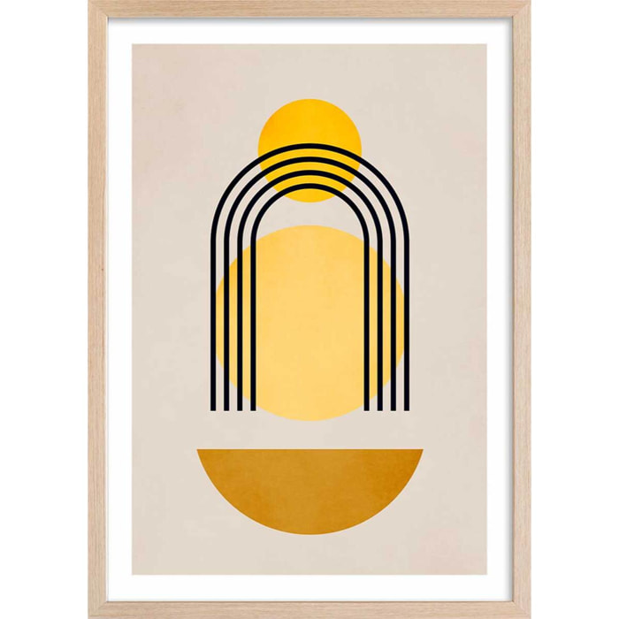 Affiche dessin abstrait ""Bauhaus n°5"" Affiche + cadre en bois - Chêne