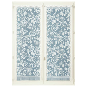 Paire de vitrages frangés dentelle motif feuillage et fruits - Blanc