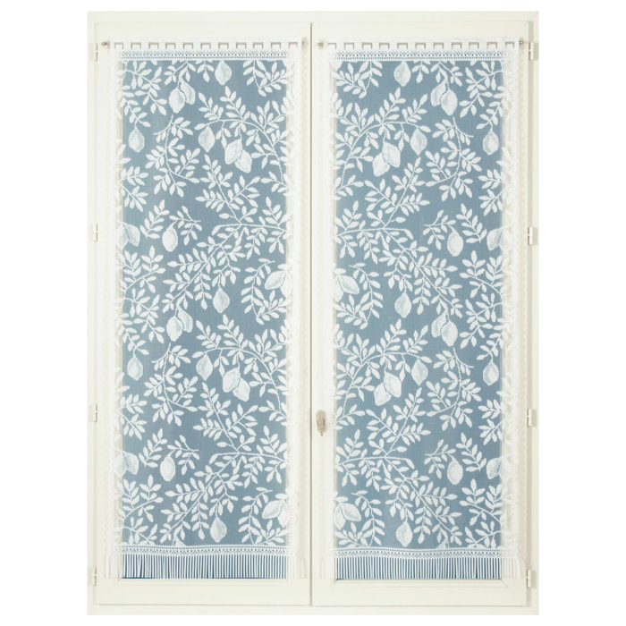 Paire de vitrages frangés dentelle motif feuillage et fruits - Blanc