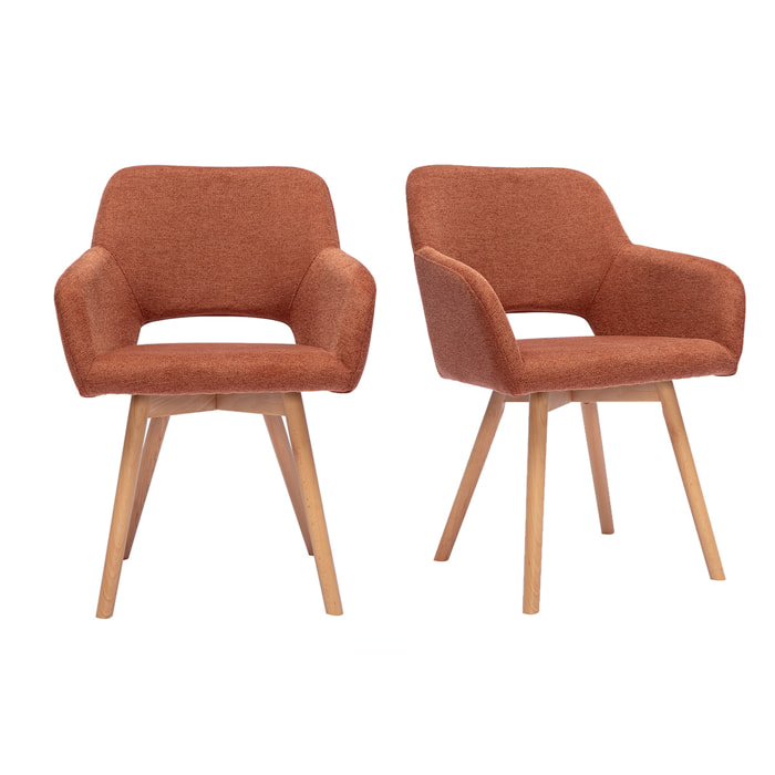 Chaises en tissu effet velours texturé terre brûlée et bois clair (lot de 2) LAURETTE
