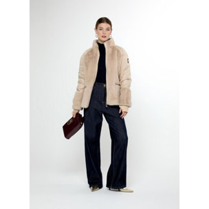 Cappotto combinato di piume di pelliccia