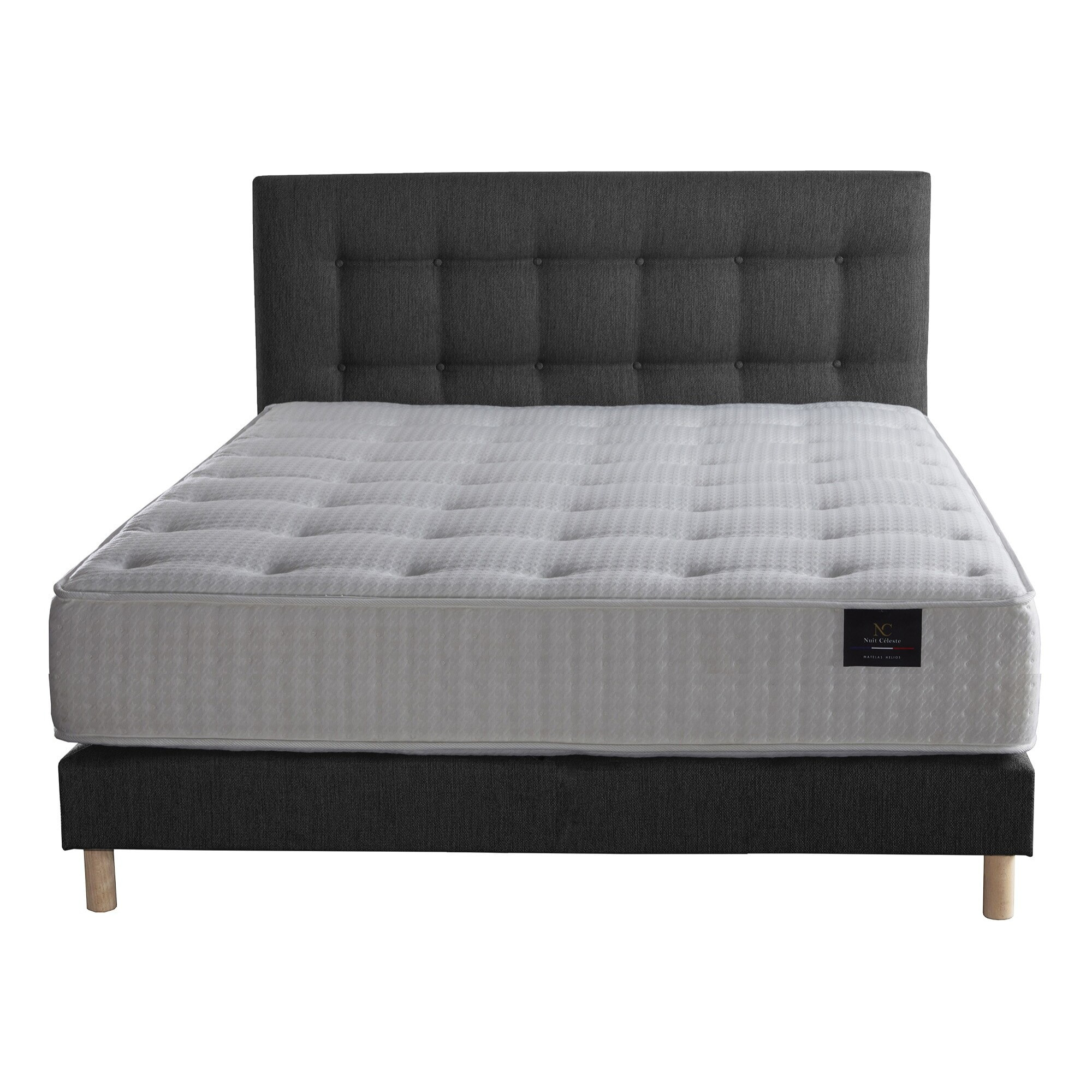 Ensemble Callisto + tête de lit capitonnée - Matelas Mousse Haute Résilience Mémoire de forme