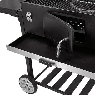 Barbecue portatile in ferro XXL con vassoio per carboni a altezza regolabile e 4 griglie.