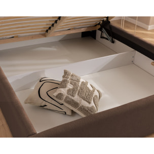 Billy - lit coffre - 140x190 cm - en tissu texturé - sommier inclus - Marron