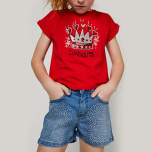Camiseta Niña Brillante en Rojo