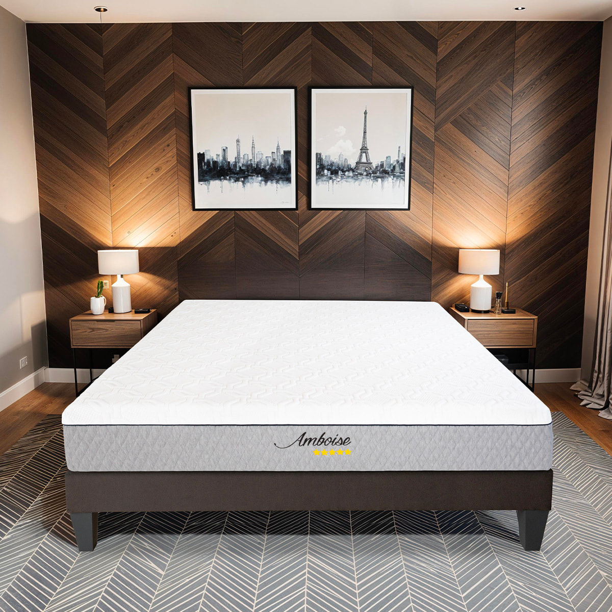 Ensemble Matelas Amboise & Sommier KIT15, 24 cm, Mémoire de Forme Haute Densité, Technologie Tri-Lattes, Soutien Ferme
