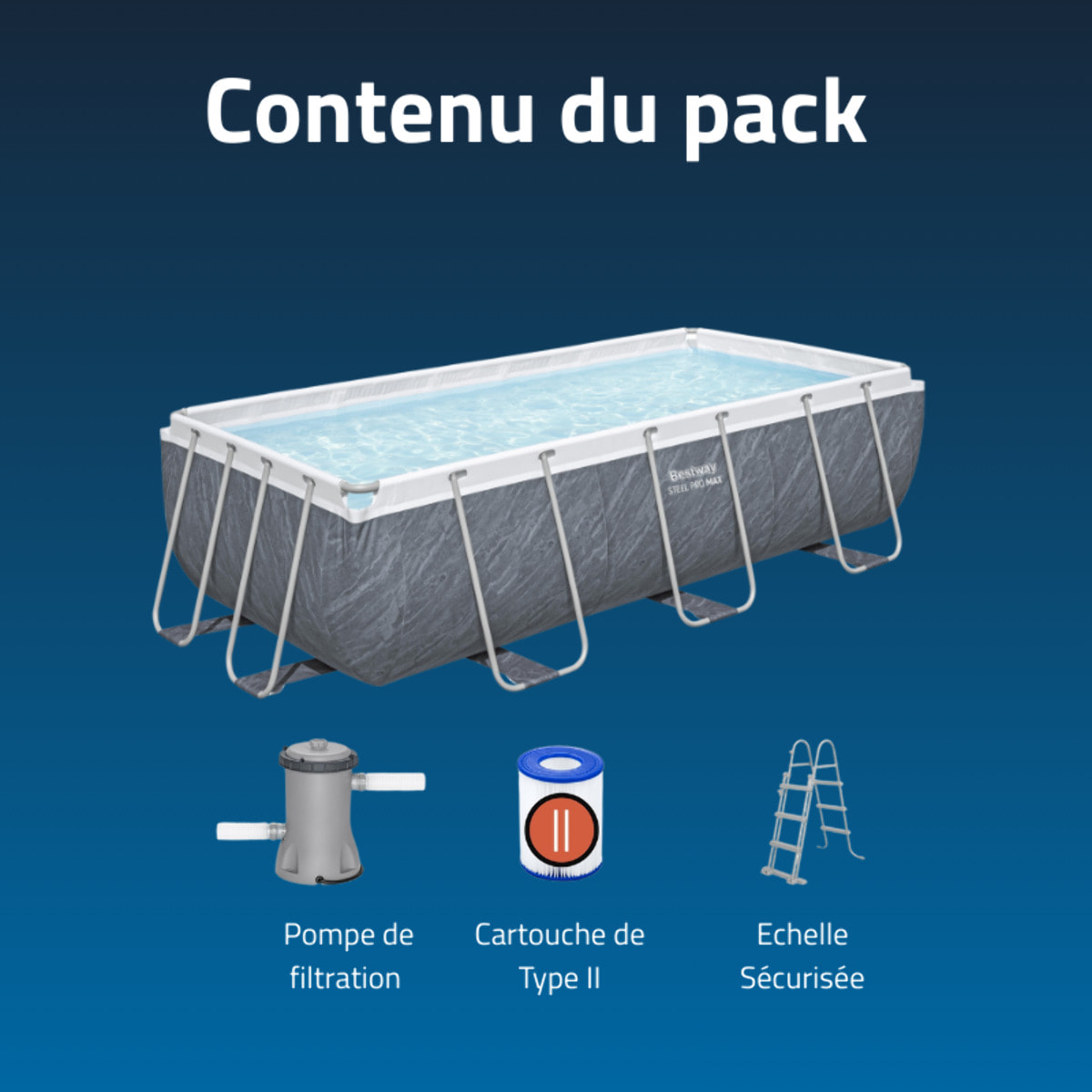 Bestway Piscine hors sol - Rectangulaire - Steel Pro Max - Décor marbre - 404 x 201 x 100 cm