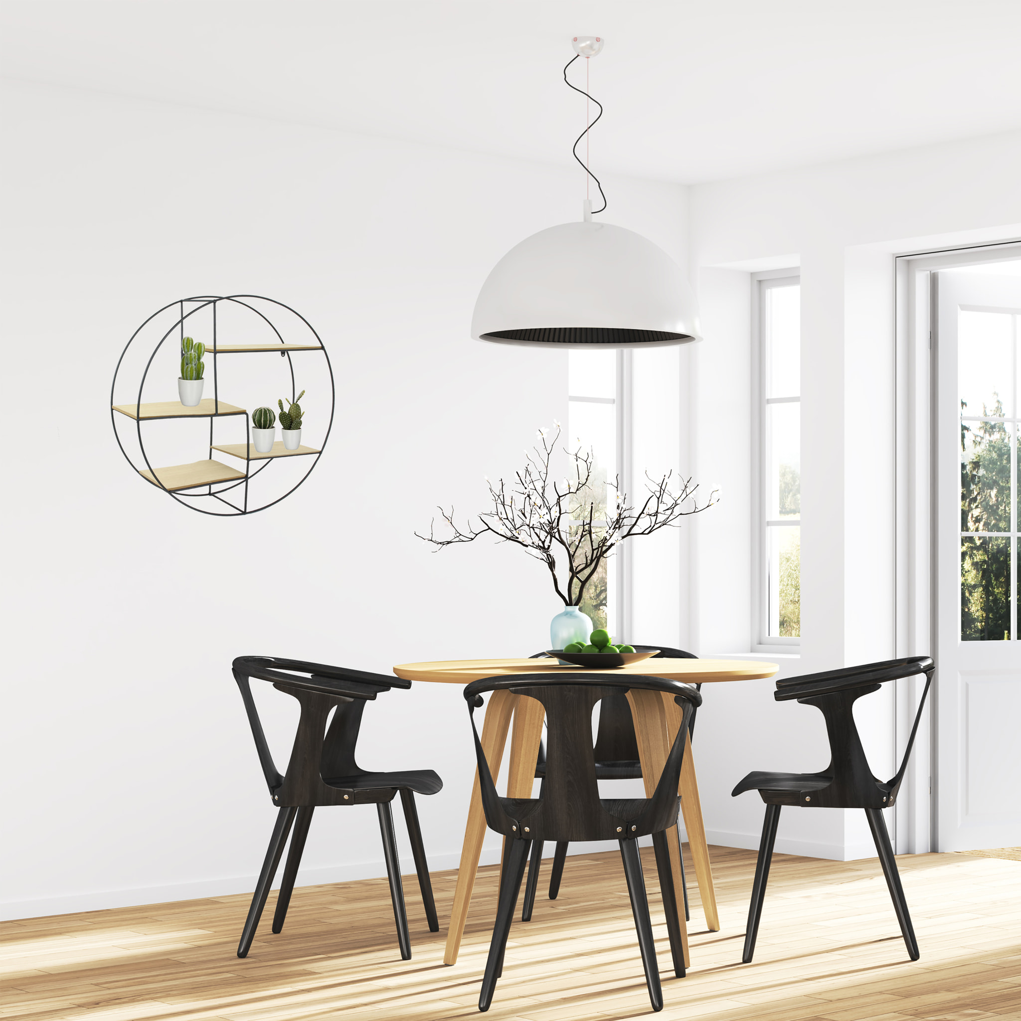 Etagere Bois Metal Rond 50x12x50cm