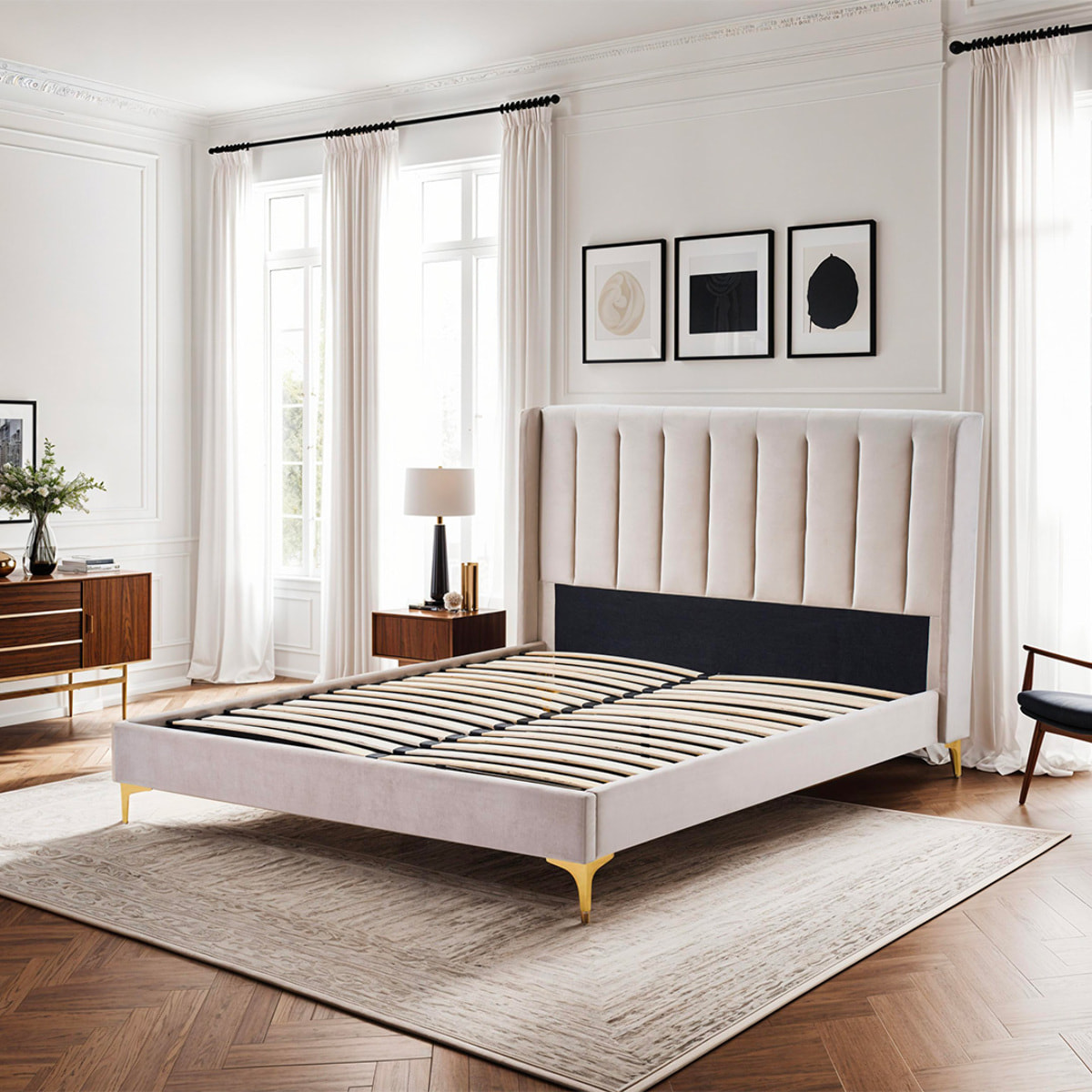 Sommier avec tête de lit Lavezzi | Coloris Beige