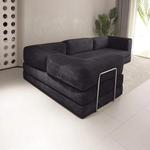 TRENDY - Canapé compressé 5 places angle modulable en velours côtelé anthracite