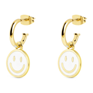 Orecchini Smiley White Enamel Placcato Oro