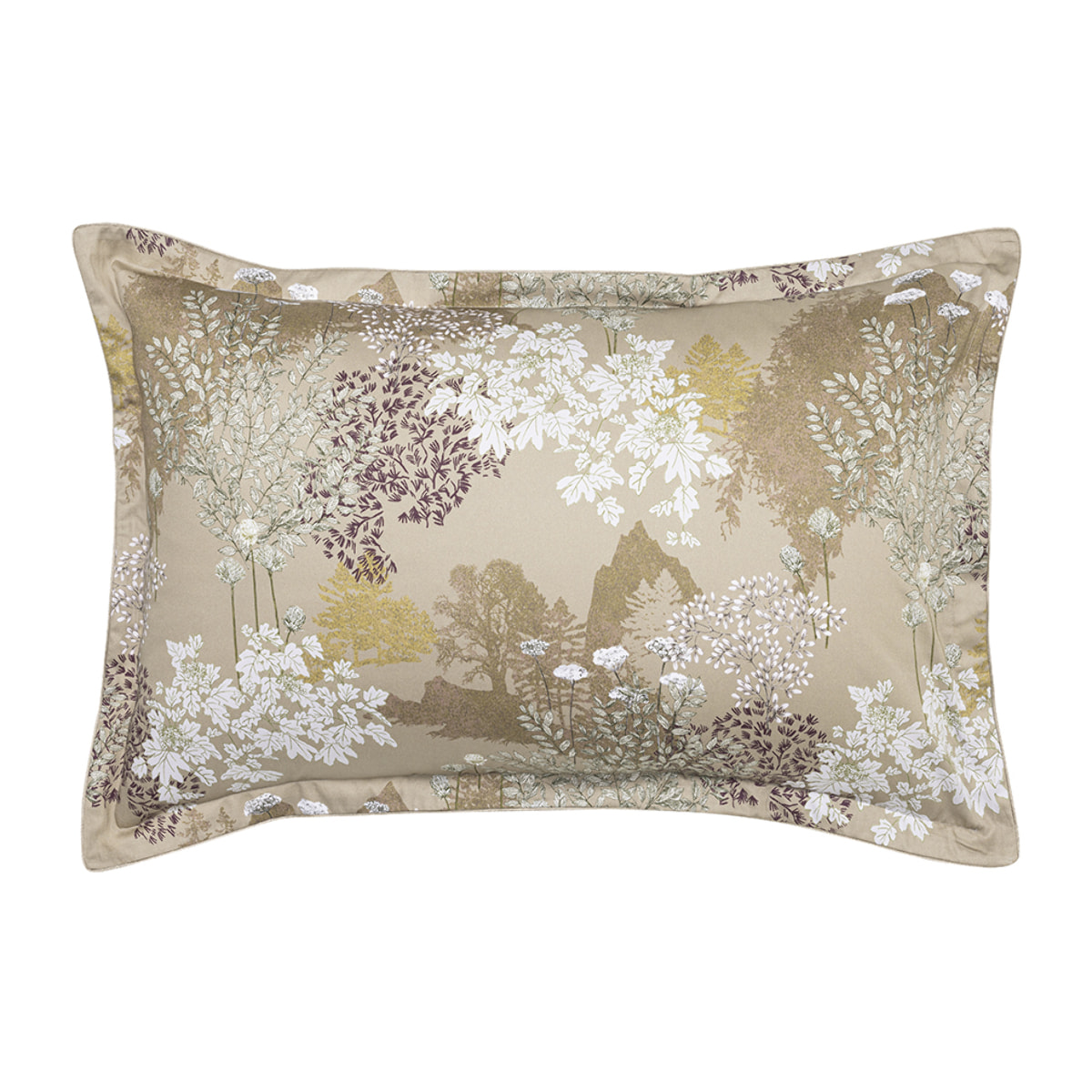 Taie d'oreiller imprimée en satin de coton bio, LANDE, Jaune Mordore