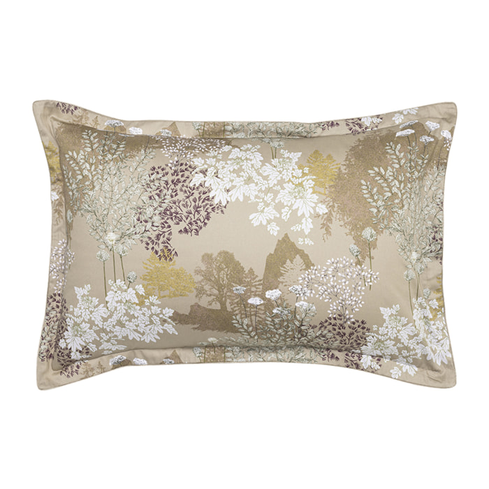 Taie d'oreiller imprimée en satin de coton bio, LANDE, Jaune Mordore