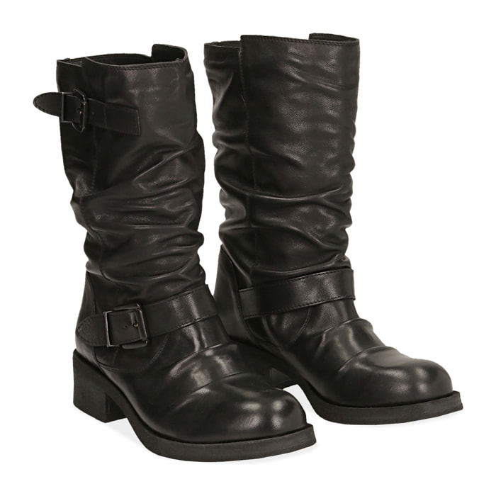 Botines negros de piel con hebilla, tacón de 4 cm