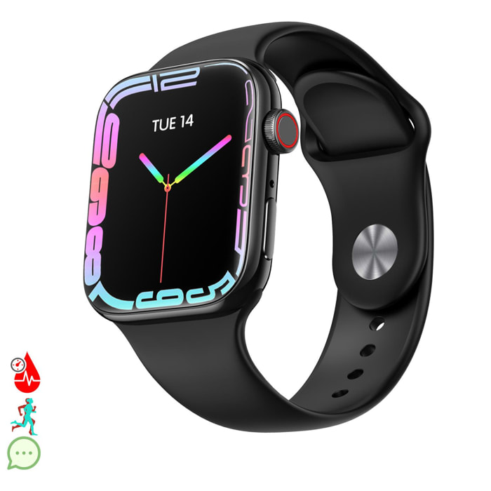 Smartwatch T900 Pro 8 con schermo 1.8 HR, monitoraggio frequenza cardiaca e O2 nel sangue. Varie modalità sportive, notifiche delle app.