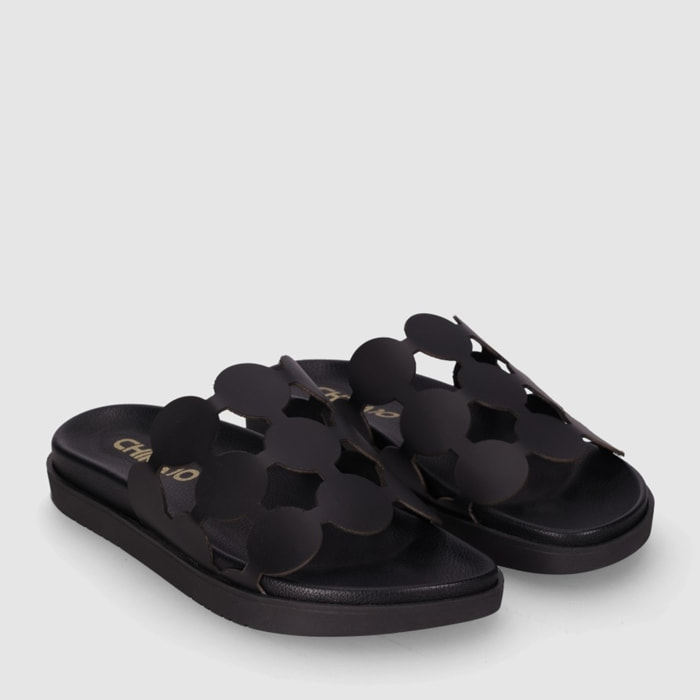 Sandalias de Piel - Negro - Tacón: Bajo